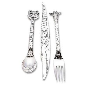Beautiful Reed & Barton Silver Baby Flatware set w Alligator Cheetah Giraffe